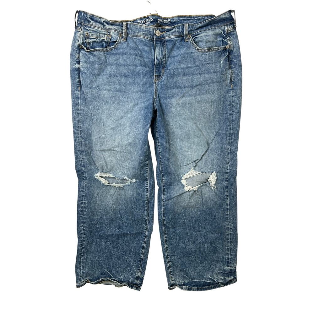 Torrid Perfect Wide Leg Vintage Stretch Denim Jeans Ripped Knees Womens 20R Plus